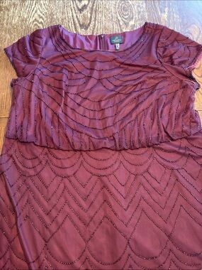 Adrianna Papell Burgundy Beaded Dress